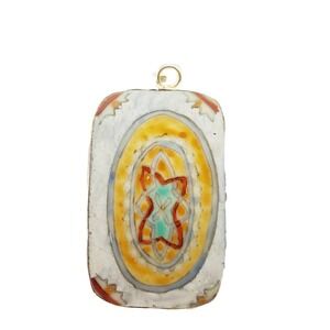 Mexican Tile Pottery Shard Pendant Large Vintage Hand Painted Talavera Focal